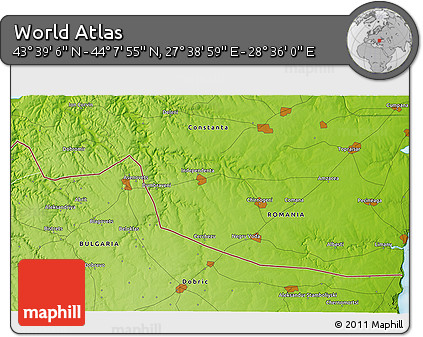 Physical 3D Map of the Area around 43° 53' 30" N, 28° 7' 30" E