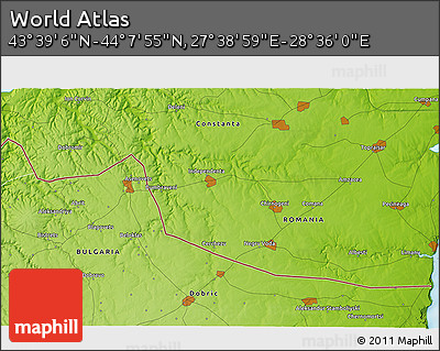 Physical 3D Map of the Area around 43° 53' 30" N, 28° 7' 30" E