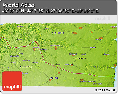 Physical 3D Map of the Area around 43° 53' 30" N, 28° 7' 30" E