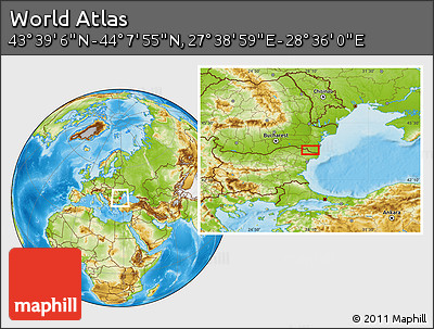 Physical Location Map of the Area around 43° 53' 30" N, 28° 7' 30" E