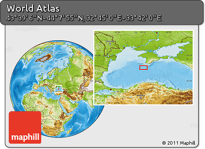 Physical Location Map of the Area around 43° 53' 30" N, 33° 13' 30" E