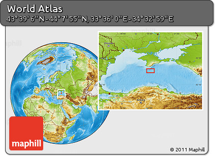 Physical Location Map of the Area around 43° 53' 30" N, 34° 4' 30" E