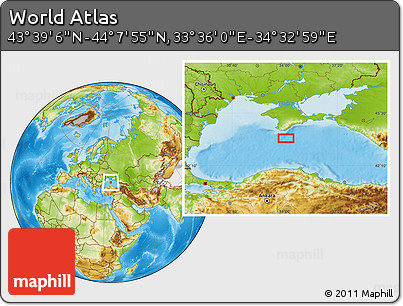 Physical Location Map of the Area around 43° 53' 30" N, 34° 4' 30" E