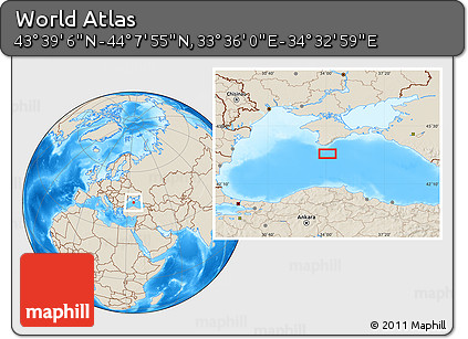 Shaded Relief Location Map of the Area around 43° 53' 30" N, 34° 4' 30" E