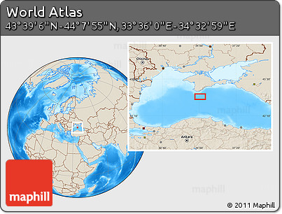 Shaded Relief Location Map of the Area around 43° 53' 30" N, 34° 4' 30" E