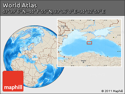 Shaded Relief Location Map of the Area around 43° 53' 30" N, 34° 4' 30" E