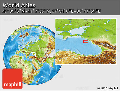 Physical Location Map of the Area around 43° 53' 30" N, 38° 19' 30" E