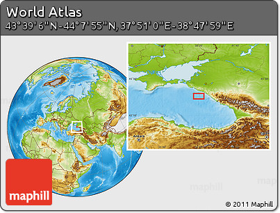 Physical Location Map of the Area around 43° 53' 30" N, 38° 19' 30" E