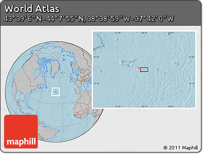 Gray Location Map of the Area around 43° 53' 30" N, 38° 10' 29" W, hill shading