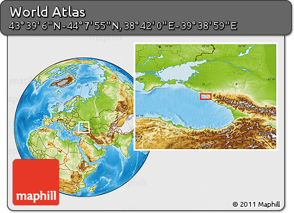 Physical Location Map of the Area around 43° 53' 30" N, 39° 10' 29" E