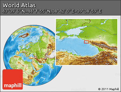 Physical Location Map of the Area around 43° 53' 30" N, 39° 10' 29" E