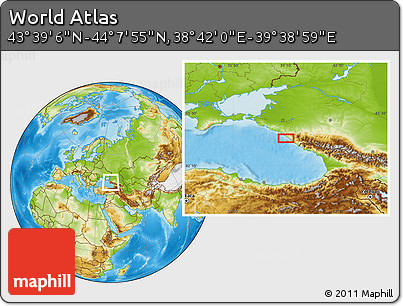 Physical Location Map of the Area around 43° 53' 30" N, 39° 10' 29" E