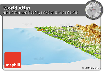 Physical Panoramic Map of the Area around 43° 53' 30" N, 39° 10' 29" E