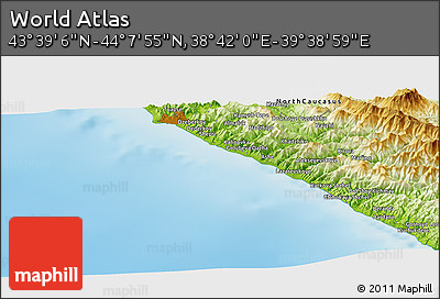 Physical Panoramic Map of the Area around 43° 53' 30" N, 39° 10' 29" E