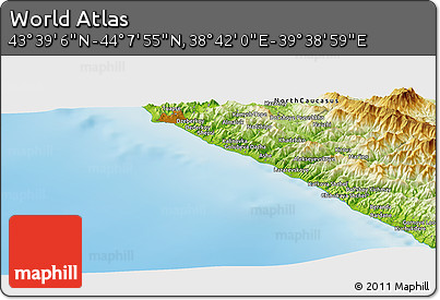 Physical Panoramic Map of the Area around 43° 53' 30" N, 39° 10' 29" E