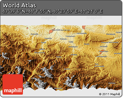 Physical 3D Map of the Area around 43° 53' 30" N, 40° 52' 30" E