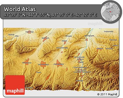 Physical 3D Map of the Area around 43° 53' 30" N, 41° 43' 30" E