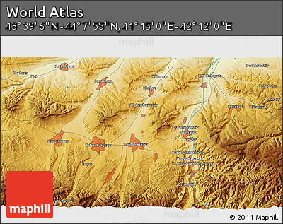 Physical 3D Map of the Area around 43° 53' 30" N, 41° 43' 30" E