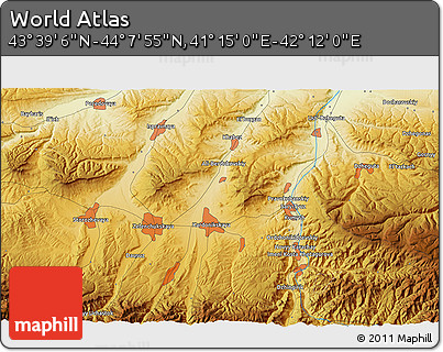 Physical 3D Map of the Area around 43° 53' 30" N, 41° 43' 30" E