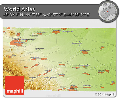 Physical 3D Map of the Area around 43° 53' 30" N, 43° 25' 29" E