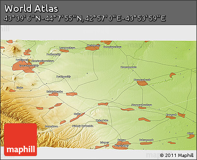 Physical 3D Map of the Area around 43° 53' 30" N, 43° 25' 29" E