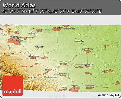 Physical 3D Map of the Area around 43° 53' 30" N, 43° 25' 29" E