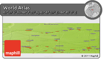 Physical Panoramic Map of the Area around 43° 53' 30" N, 44° 16' 29" E