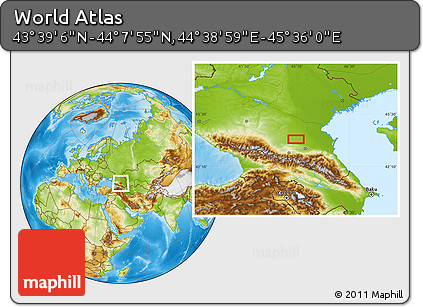 Physical Location Map of the Area around 43° 53' 30" N, 45° 7' 30" E