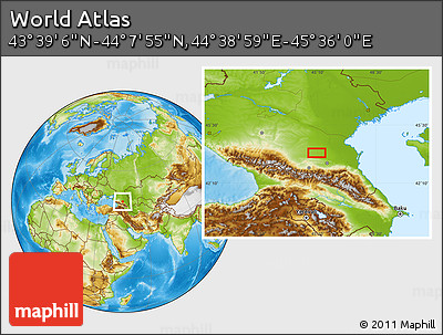 Physical Location Map of the Area around 43° 53' 30" N, 45° 7' 30" E