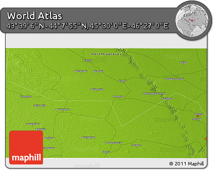 Physical 3D Map of the Area around 43° 53' 30" N, 45° 58' 30" E