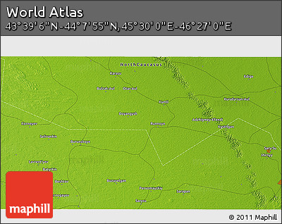 Physical 3D Map of the Area around 43° 53' 30" N, 45° 58' 30" E