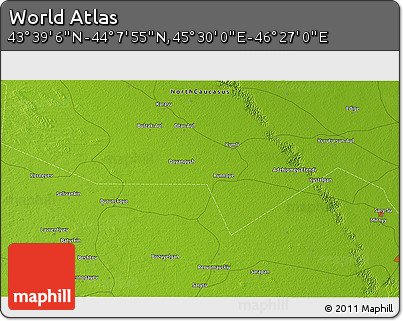 Physical 3D Map of the Area around 43° 53' 30" N, 45° 58' 30" E