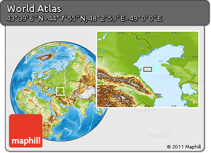 Physical Location Map of the Area around 43° 53' 30" N, 48° 31' 29" E