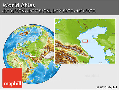 Physical Location Map of the Area around 43° 53' 30" N, 48° 31' 29" E