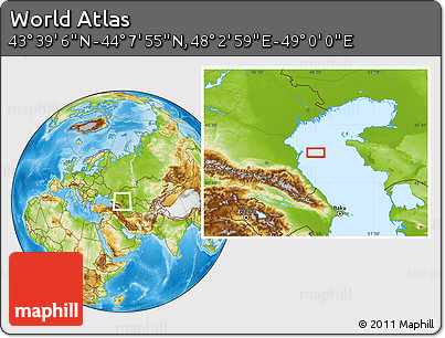 Physical Location Map of the Area around 43° 53' 30" N, 48° 31' 29" E