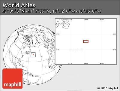 Blank Location Map of the Area around 43° 53' 30" N, 49° 13' 30" W