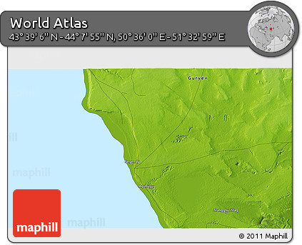 Physical 3D Map of the Area around 43° 53' 30" N, 51° 4' 30" E