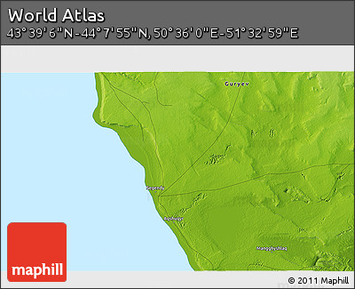 Physical 3D Map of the Area around 43° 53' 30" N, 51° 4' 30" E