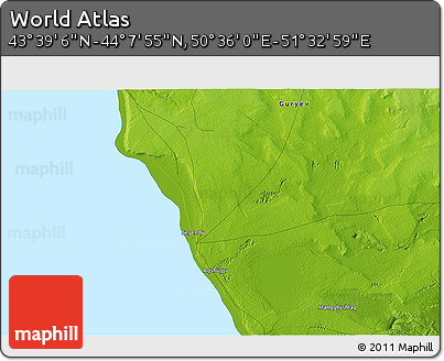 Physical 3D Map of the Area around 43° 53' 30" N, 51° 4' 30" E