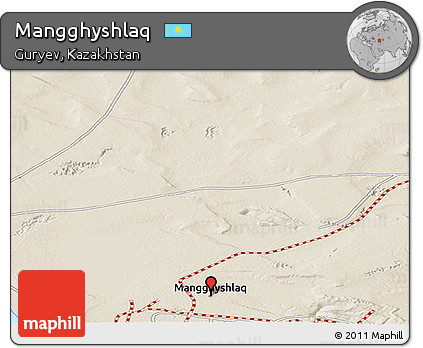 Shaded Relief Panoramic Map of Mangghyshlaq