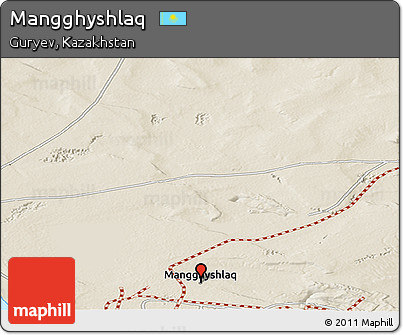 Shaded Relief Panoramic Map of Mangghyshlaq