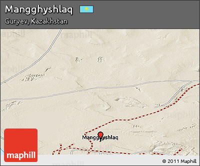 Shaded Relief Panoramic Map of Mangghyshlaq
