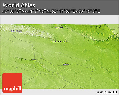 Physical 3D Map of the Area around 43° 53' 30" N, 52° 46' 29" E