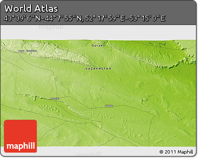 Physical 3D Map of the Area around 43° 53' 30" N, 52° 46' 29" E