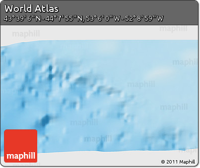 Shaded Relief 3D Map of the Area around 43° 53' 30" N, 52° 37' 30" W