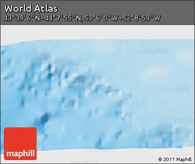Shaded Relief 3D Map of the Area around 43° 53' 30" N, 52° 37' 30" W