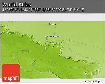 Physical 3D Map of the Area around 43° 53' 30" N, 53° 37' 30" E