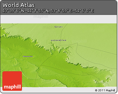 Physical 3D Map of the Area around 43° 53' 30" N, 53° 37' 30" E