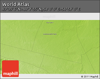 Physical 3D Map of the Area around 43° 53' 30" N, 54° 28' 30" E