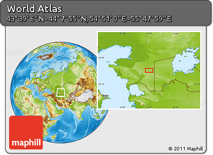 Physical Location Map of the Area around 43° 53' 30" N, 55° 19' 30" E